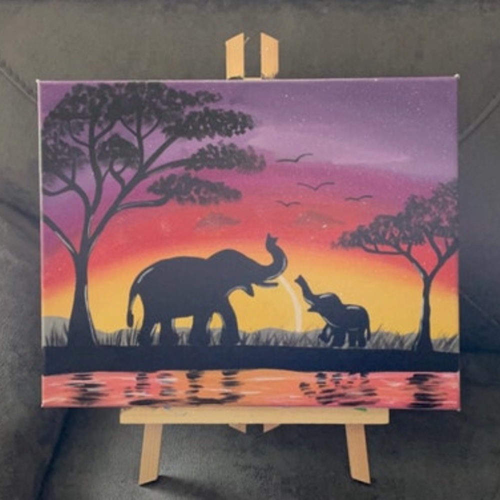 Elephant Sunset Painting
